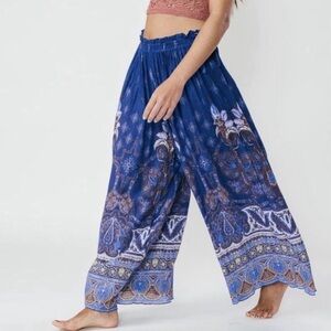 FREE PEOPLE Gold Dust Blue Wide-Leg Pants
